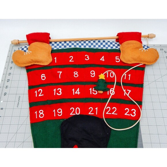 Bear Christmas Tree Advent Felt Fabric Calendar Countdown Pockets 32 L X 22 W - Picture 3 of 9